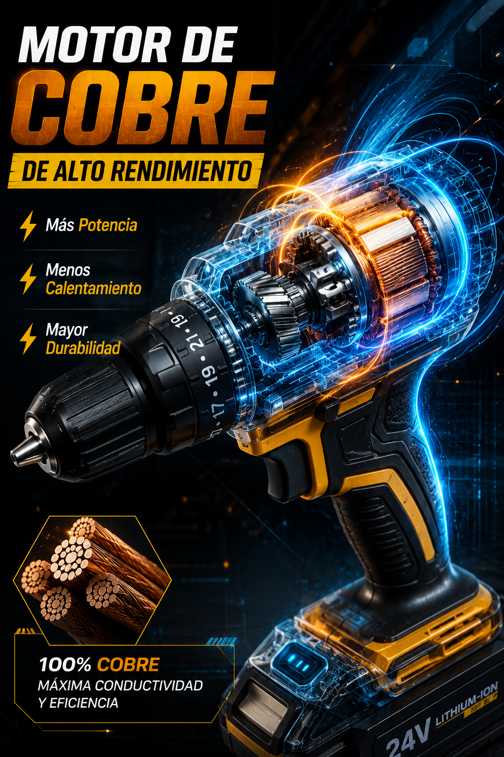 Taladro Inalambrico Industrial -- 2 baterías + maletín + accesorios