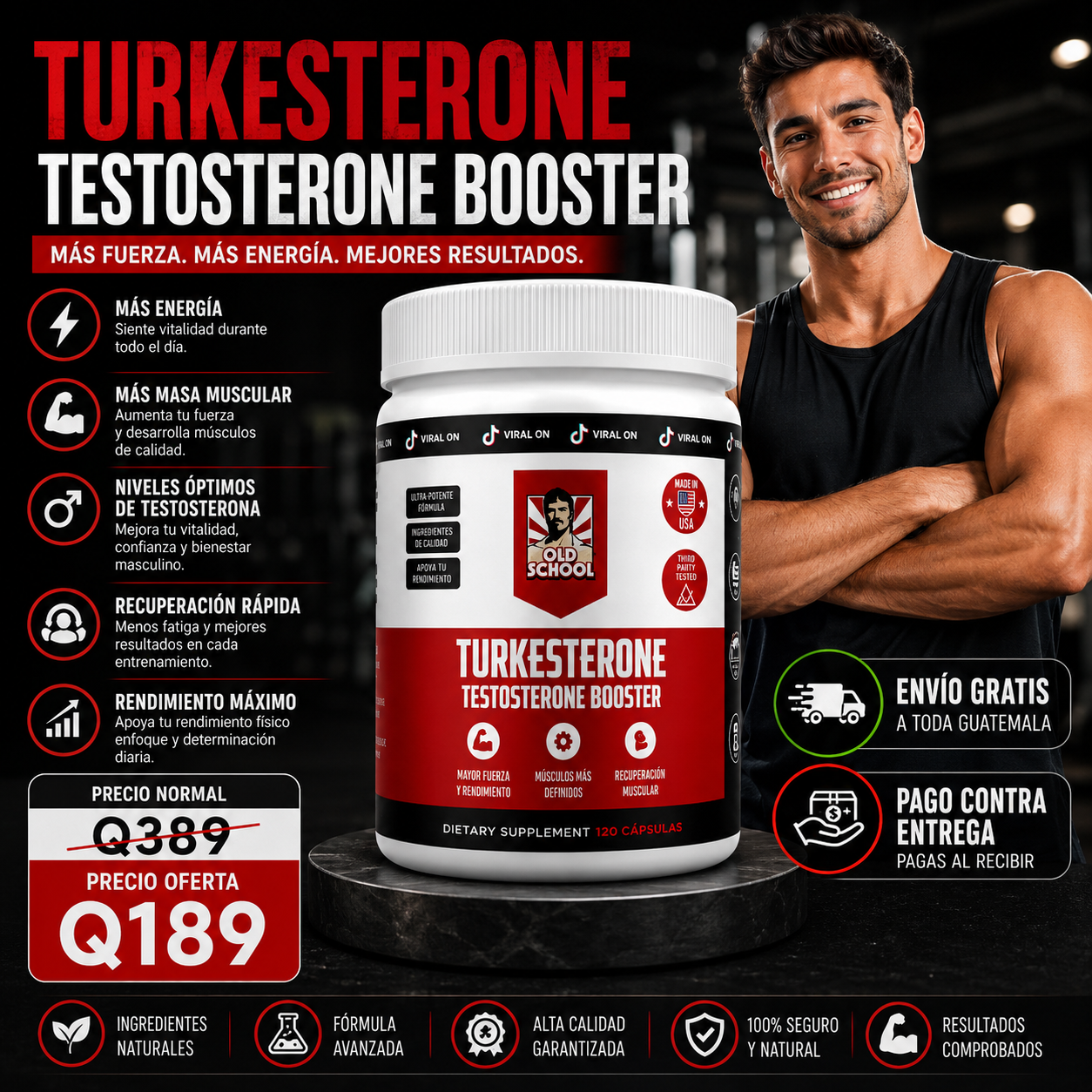 TURKESTERONE 120 CÁPSULA: Rompe tu límite físico -Más fuerza, Más rendimiento.