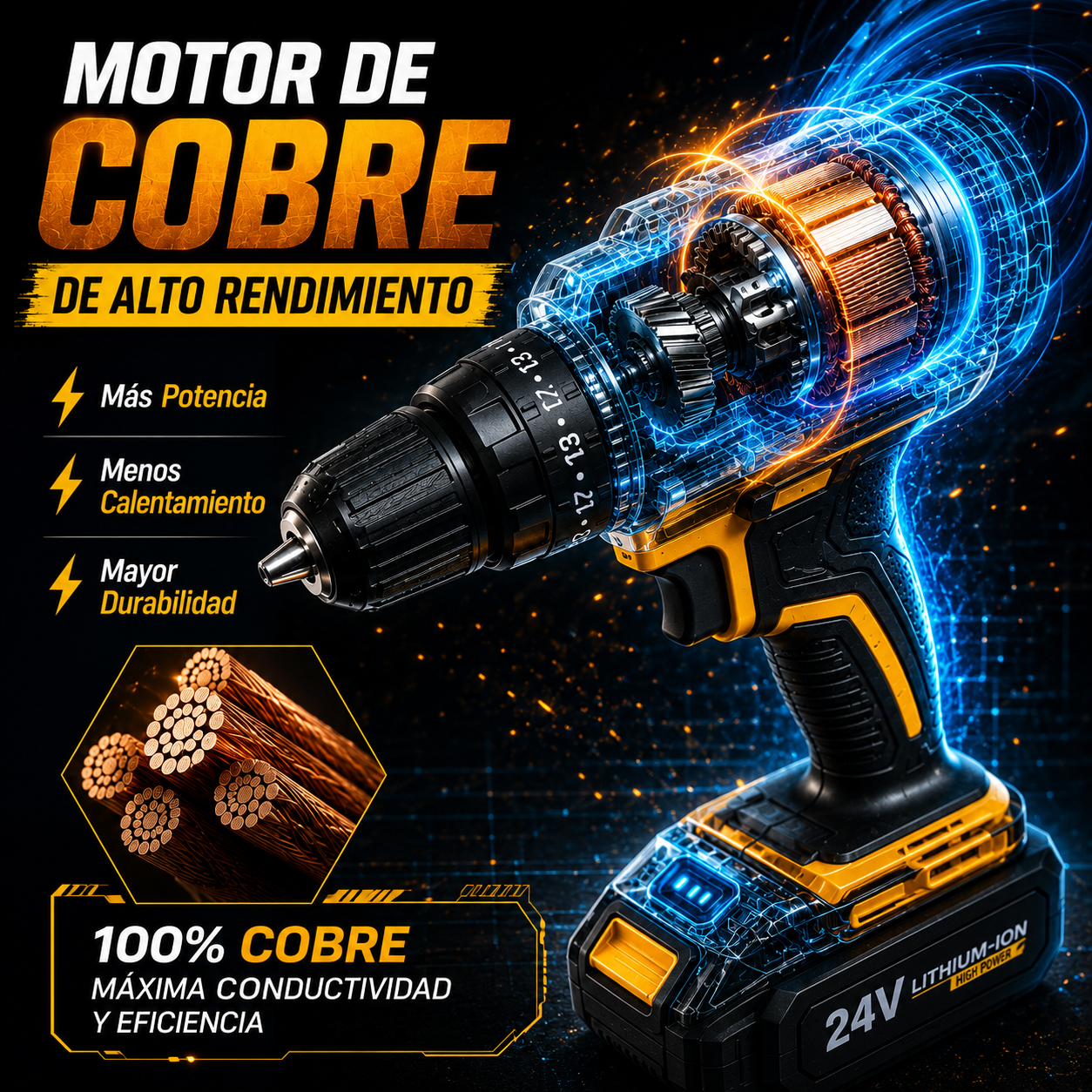 Taladro Inalambrico Industrial -- 2 baterías + maletín + accesorios