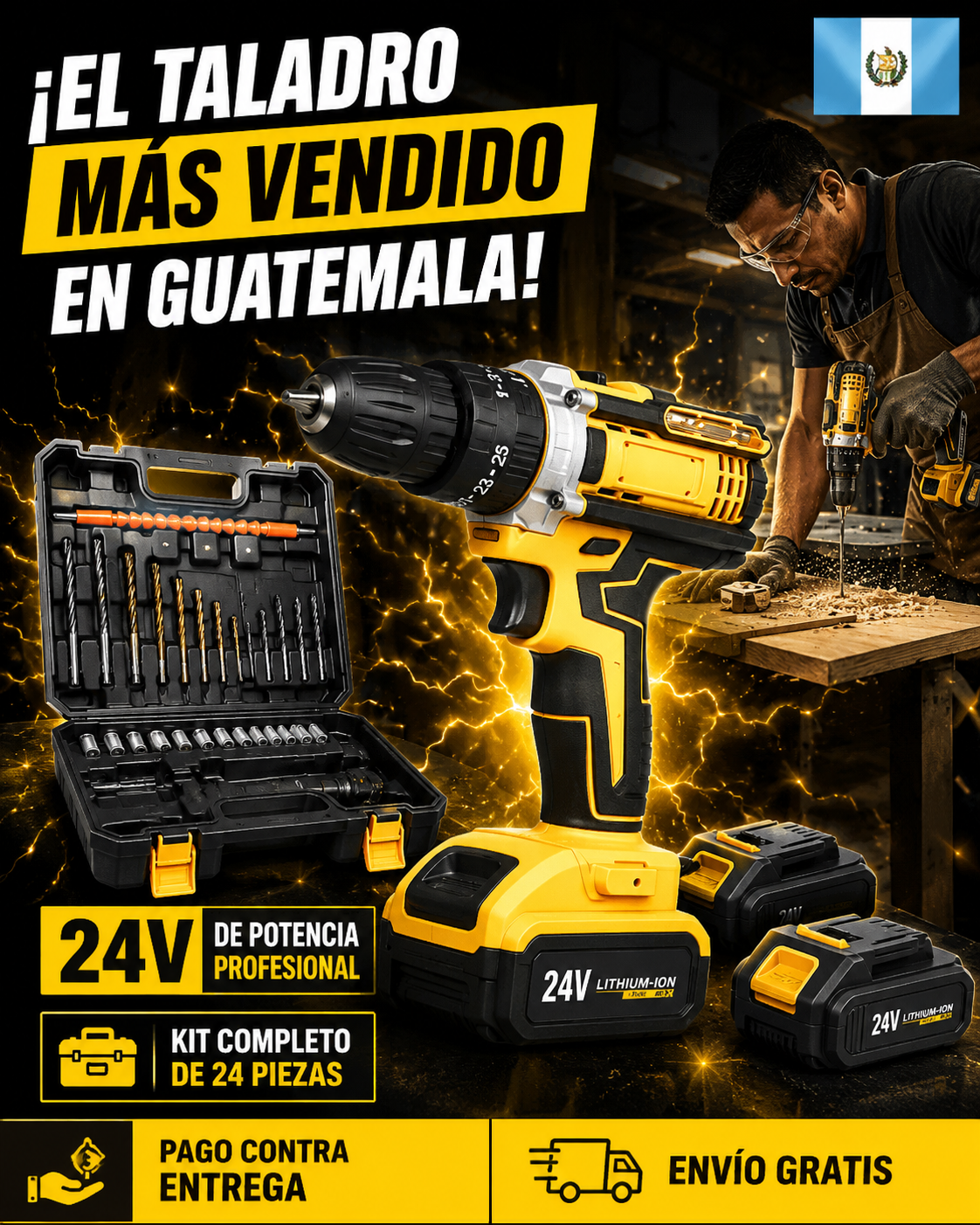 Taladro Inalambrico Industrial -- 2 baterías + maletín + accesorios